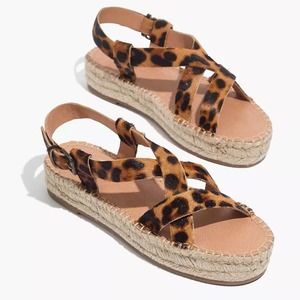 NWT Madewell Malia Espadrille Sandal Leopard Calf Hair
